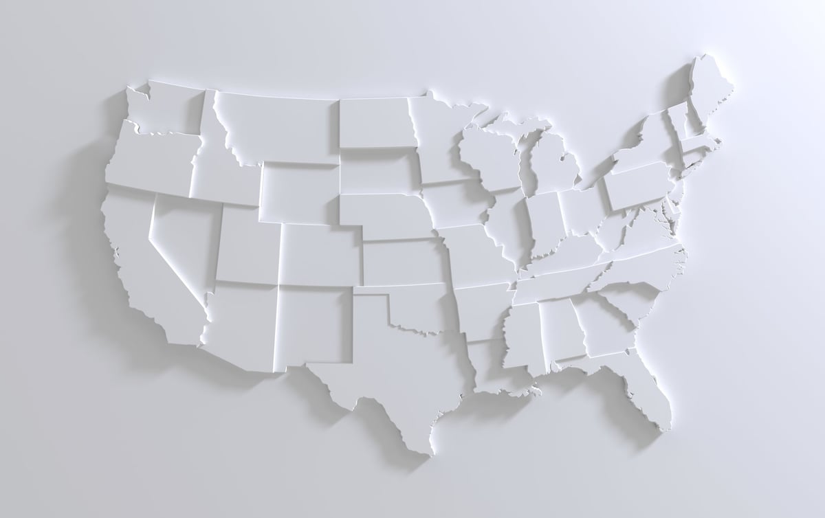 United States Of America map on white background