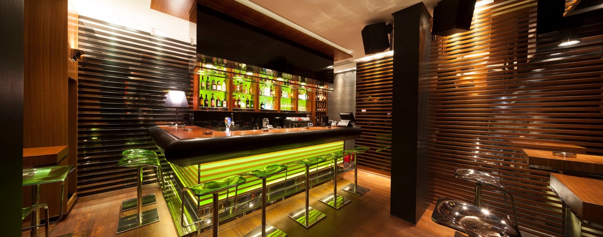 seamless panorama made by tilt shift lens of night club